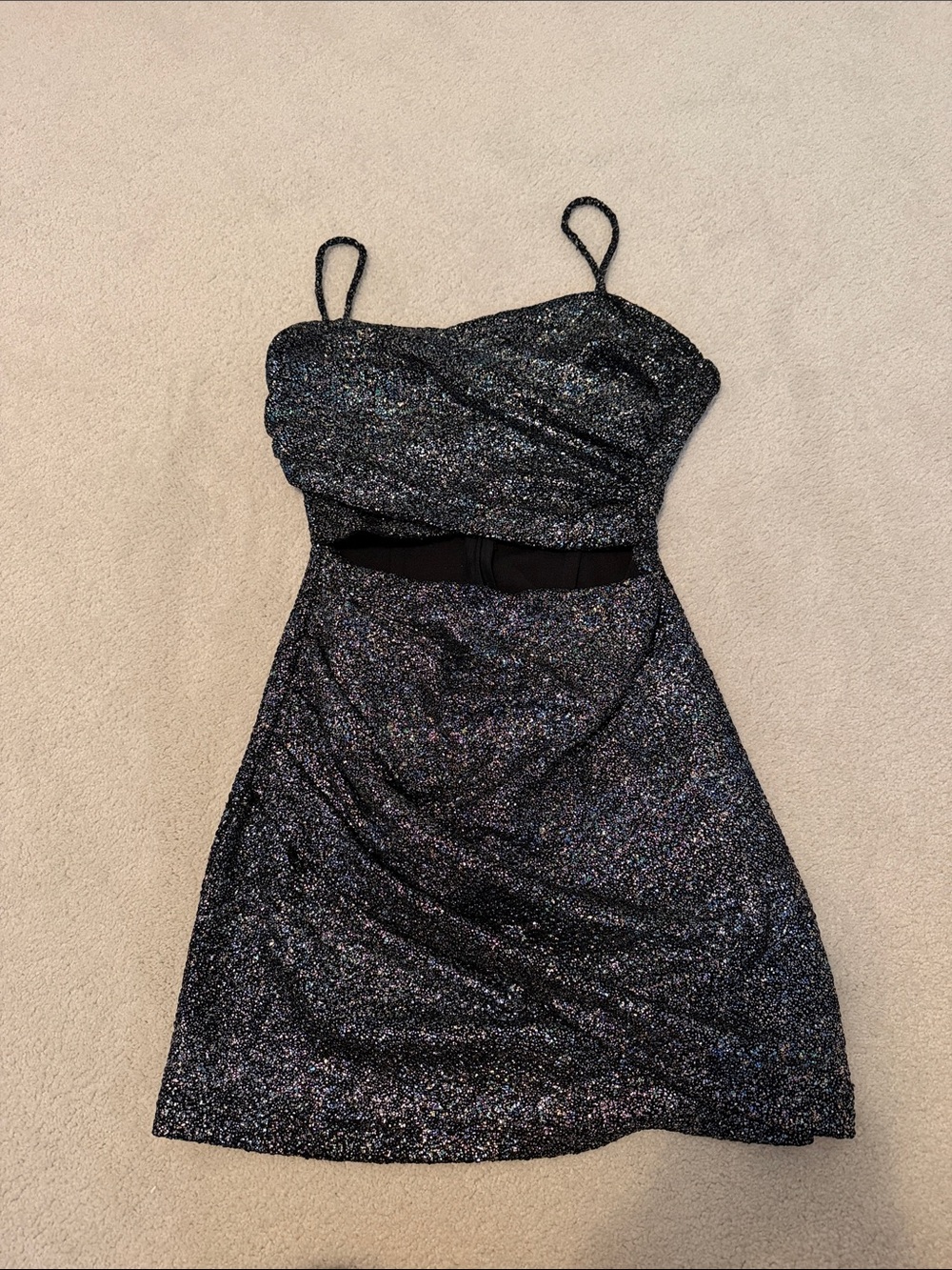 Sparkle Black Glitter Dress with Spaghetti Straps